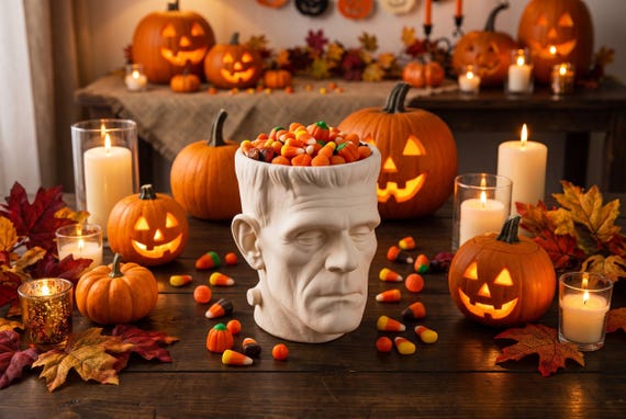 Frankenstein Candy Bowl, 3D Printed Halloween Candy Bowl, Spooky Trick or Treat Decor, Cute Ghost Pumpkin Bowl, Halloween Party Table Decor