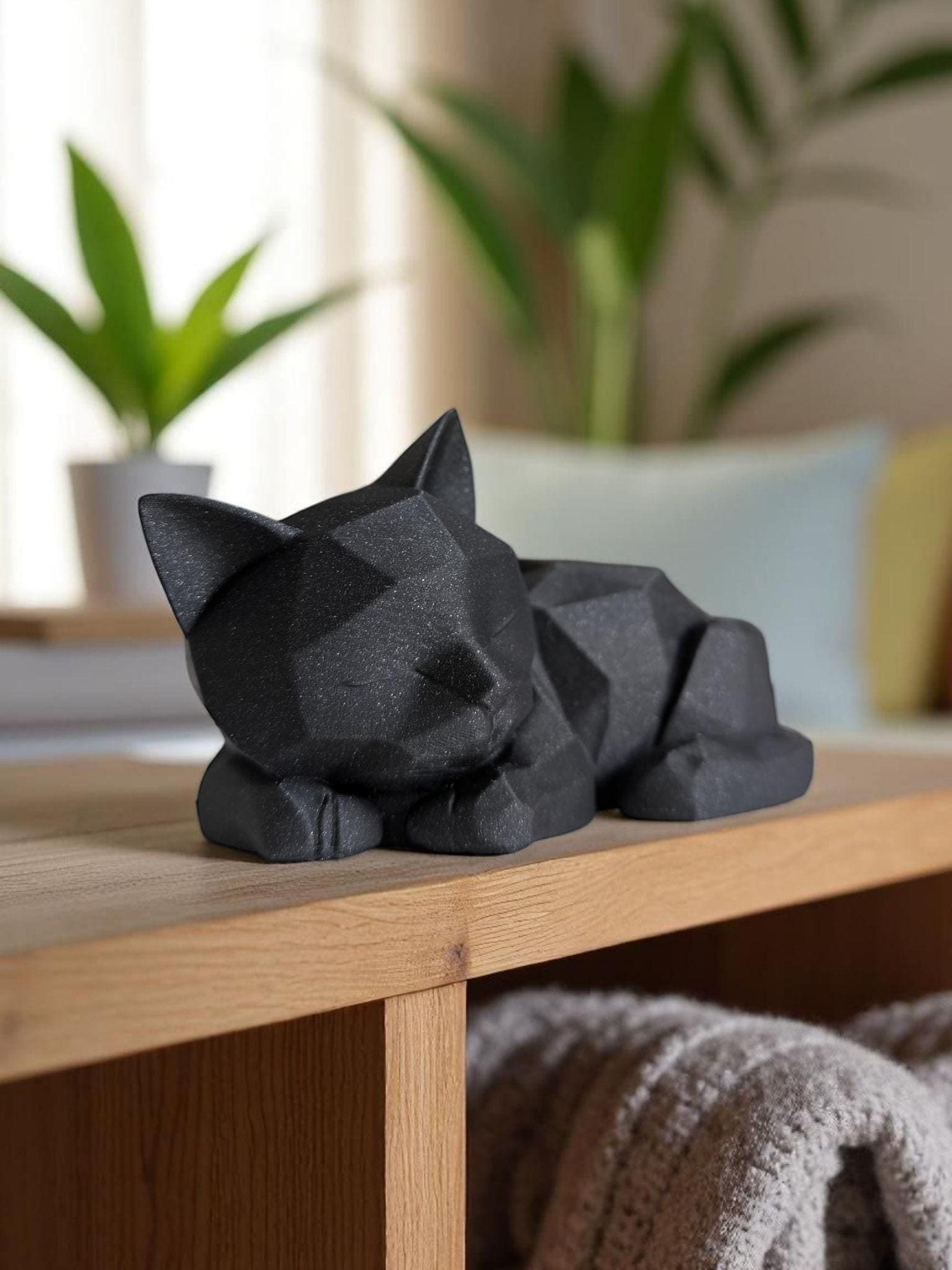 Cat Figurine, Low Poly Sleeping Kitten, 3D Printed Home Decor