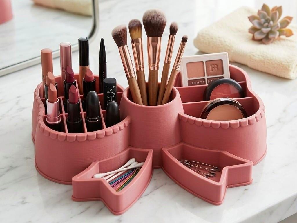 Bow Accent Makeup Organizer, Makeup & Accessory Storage, Modern Desk Caddy, Home Decor, Unique Gift, Housewarming Gift