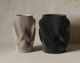 3D Printed Vase, Japandi Wave Sculpture, Waterproof Insert