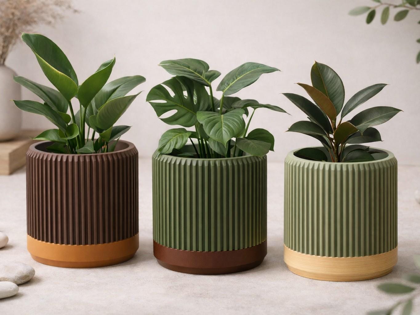 Japandi Ribbed Plant Pot, Modern Drainage Planter, Minimalist Home Decor, Indoor Planter, Unique Gift, Plant Lover Gift