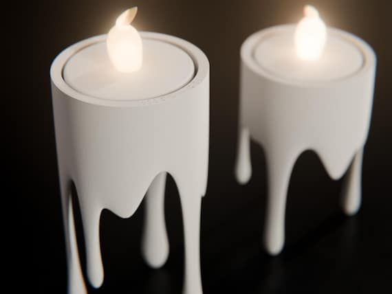 LED Tealight Holder - Modern Minimalist Dripping Wax Design 3D Printed