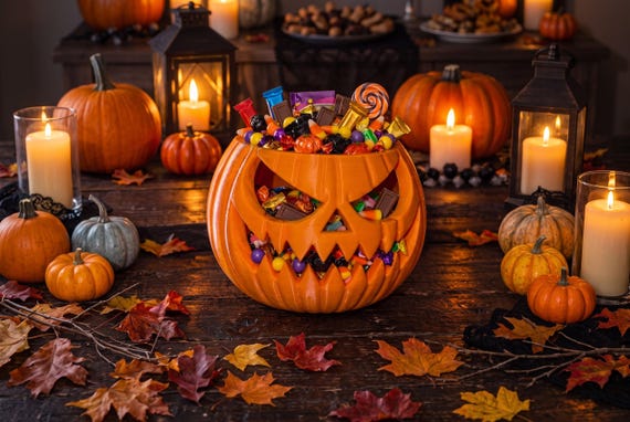 Jack-O-Lantern Pumpkin Candy Bowl, 3D Printed Halloween Candy Bowl, Spooky Trick or Treat Decor, Cute Ghost Pumpkin Bowl, Halloween Party Ta