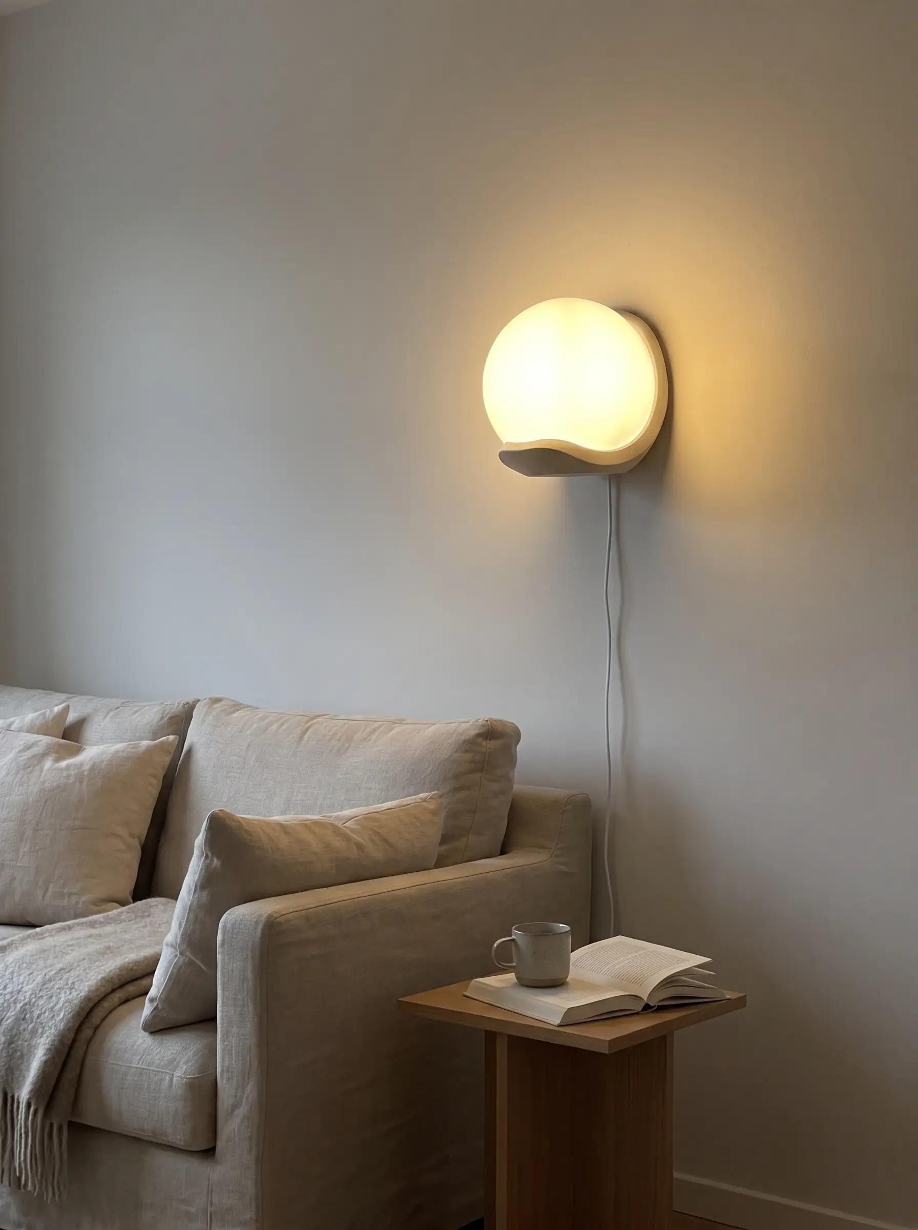 Fado Lamp Wall Mount, 3D Printed Crescent Wall Sconce Holder for 25cm Globe Lamp, Minimalist Bedside Wall Light Mount