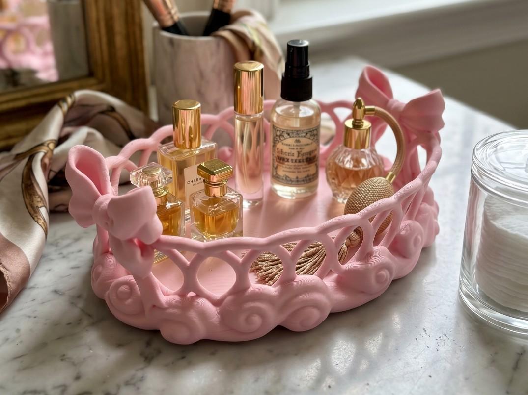 Bow Accent Vanity Tray, Makeup Organizer Tray, Aesthetic Bathroom Storage, Modern Home Decor, Unique Gift