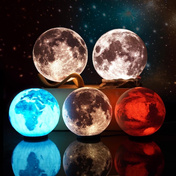 Moon Lamp, 3D Printed Night Light, Minimalist Bedroom Decor