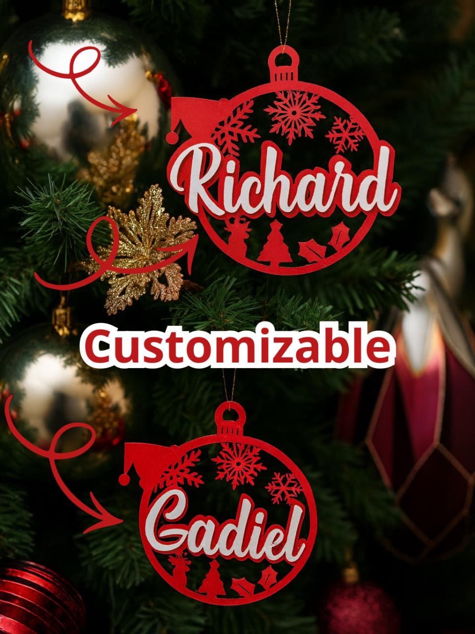 Customizable Christmas Tree Ornament, Personalized Holiday Bauble, Christmas Gift, Stocking Stuffer, Family Ornament