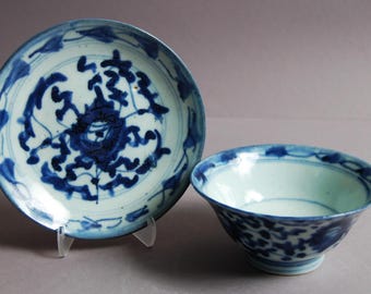 清朝時代の中国製アンティーク青白磁茶器セット