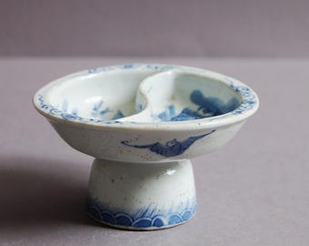 Qing Dynasty Blue and White Porcelain Offering Bowl, River Landscape
