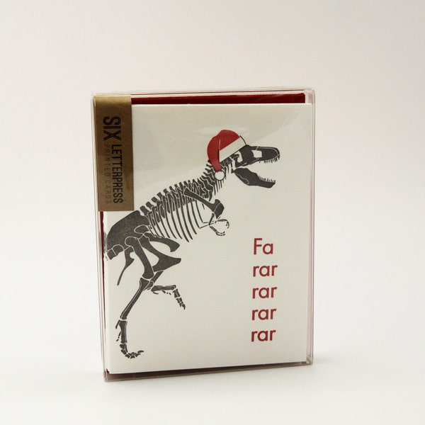Set of Six Letterpress Christmas Cards  - Dinosaur "Fa Rar Rar Rar Rar"