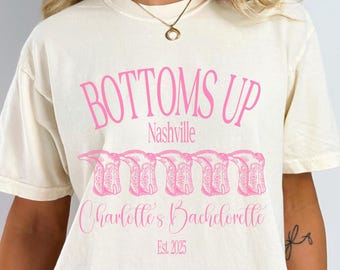 Personalisierte Cowgirl Junggesellinnenabschied passende Hemden, Bottoms Up Shirt, Custom Country Cowgirl Boot Bach Komfort Farben T-Shirts