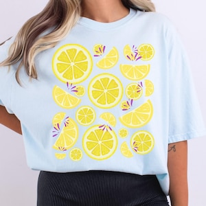 Lemons T-shirt, Citrus splash graphic tee, vibrant fruit tshirt, cottagecore summer fruit shirt, hand-drawn spring fruit comfort colors top