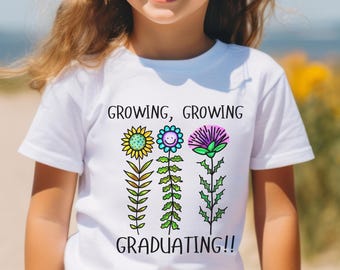 Prek Abschluss-T-Shirt mit bunten Blumen, entzückendes vor-k graduiertes Hemd Geschenk, Vorkindergarten-Abschluss-T-Shirt, Kinderabschluß-T-Shirt
