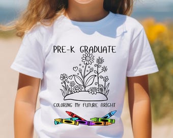 Floral Pre-K graduierte Malseite T-Shirt, Farbe mein zukünftiges helles Hemd, Jahresendefeier, Vorschulabschluss, Prek graduiertes Geschenk