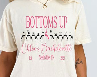 Personalisierte Stiletto Bachelorette Party Passende Shirts, Bottoms Up Shirt, femininer High Heel und Cocktail Bach T-Shirts in rosa