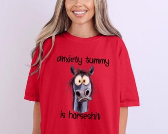 Lustiges Angstsymptome Pferdeshirt, lustiges T-Shirt für Pferdeliebhaber, humorvolle Geschenkidee, psychische Gesundheit gibt schlechten Bauch, bewusste psychische Gesundheit