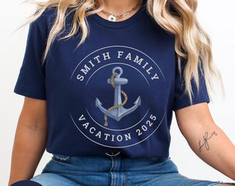 Küstenstrand Themed personalisierte Familienurlaub T-Shirts für 2025, personalisierte Familienname Shirt, Anker Tshirt, Fischer Ästhetik