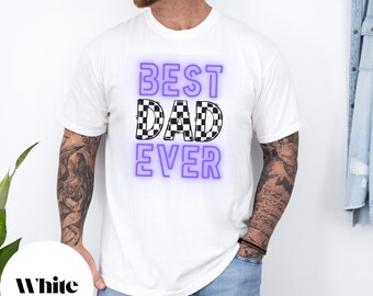 Retro dad t-shirt, Retro checkered t-shirts, Neon lights tshirt, father's day shirt, gift for daddy's birthday, 90's aesthetics tee for dads