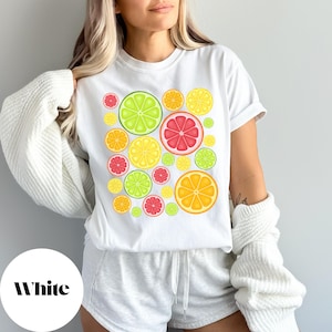 Citrus T-shirt, Fruit splash graphic tee, vibrant fruit tshirt, cottagecore summer fruit shirt, hand-drawn spring fruit comfort colors top
