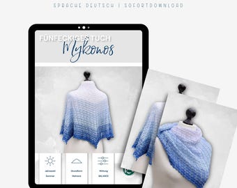 Pentagonal shawl MYKONOS with exciting relief pattern Mediterranean PDF crochet pattern [Language: German]