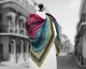 Handmade scarf NEW ORLEANS - lightweight, colorful and unique triangular scarf