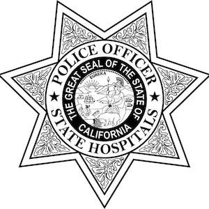 California State Hospitals Police Officer PD, badge, Vector file, black white, Outline, Laser cut file, laser engraving file, vinyl cut file
