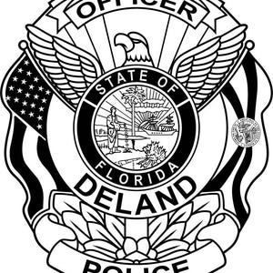 Deland Florida Polizei Polizeioffizier Vektordatei, Deland Polizeioffizier PD Abzeichen, Polizeimarke, Laser cut Datei, Lasergravur, svg