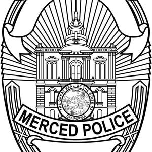 Merced CA PD Badge Vector file, Merced Police Department Police badge Laser Engraving file, Laser cut file, Vector Line art, Cutting file