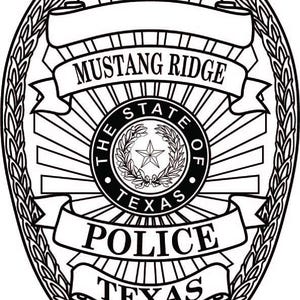 Mustang Ridge Police Texas, badge, Vector file, black white, Outline, Laser cut file, laser engraving file, vinyl cut file, digital art