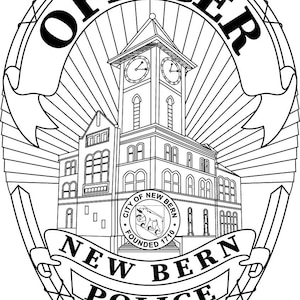 New Bern City Police Officer NC, Police Officer badge, Vector file, black white, Outline, Laser cut file, laser engraving file, Cutting file