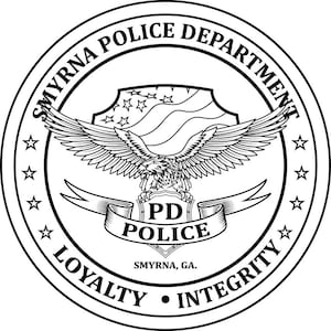 Smyrna Police Department PD GA, badge, Vector file, black white, Outline, Laser cut file, laser engraving file, vinyl cut file, digital art
