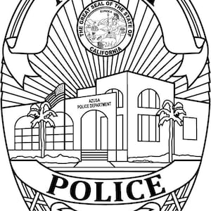 Insignia del Departamento de Policía de Azusa, Azusa PD California, insignia del Departamento de Policía, insignias de policía, archivo vectorial, archivo cortado con láser, grabado láser, archivo cortado con vinilo