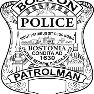 Insignia de policía de Boston Patroller, insignia de policía de Boston, archivo vectorial, blanco y negro, contorno, archivo cortado con láser, grabado con láser, archivo de vinilo