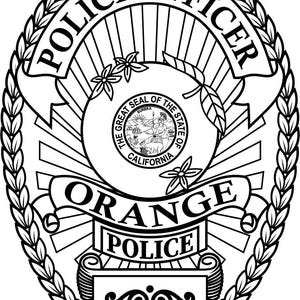 Orange Police Department Badge Vector File: Laser Cut Line Art