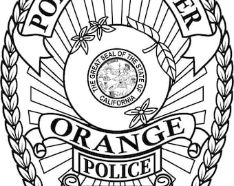 Orange Police Badge Vector File, Orange PD Badges Engravable svg: Laser Cut Line Art