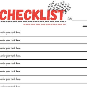 May include: A white daily checklist with the word "CHECKLIST" in red, stylized text. The checklist includes checkboxes, lines for tasks, and a "Date" section. Each checkbox has a red and white Pokeball graphic next to it.