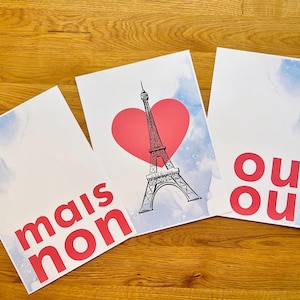 Ça doit être l'amour à Paris - エッフェル塔、ハート、フランス語の「mais non」と「oui oui」のデジタル プリント