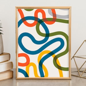Modern Abstract Line Art Print | Colorful Intertwined Loops | Digital Download | Transparent Overlap | Contemporary Wall Art Home or Office