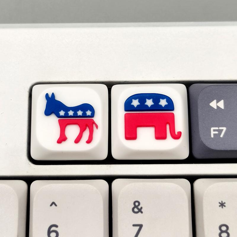 Republican Elephant & Democrat Donkey Keycaps – Political Party Symbols – Low Profile MX Mechanical Keyboard Keycap Set