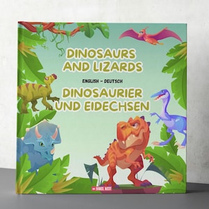 Livre pour enfants dinosaures, livre bilingue personnalisé, livre lézard personnalisé, Mes premiers mots, cadeau pour enfant, tout-petit, baptême, cadeau pour bébé