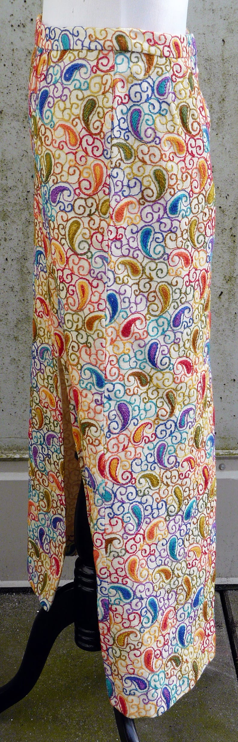 small EDDY GEORGE of California midcentury 1970s paisley skirt multi-colour