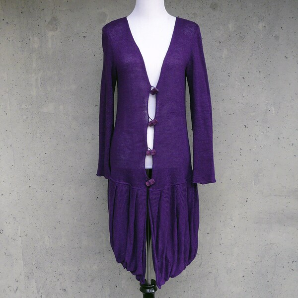 ZUZA BART avant-garde / lagenlook purple amethyst cardigan, linen, large but fits small, made in Poland