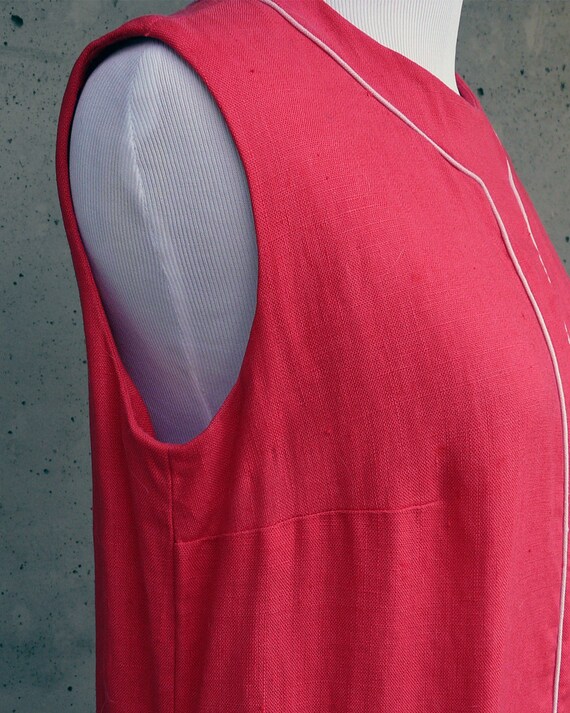 Vintage MCM Moygashel linen pink & white sleevele… - image 3