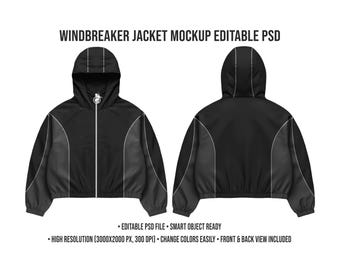 Windbreaker Jacket Mockup PSD – Front & Back View – Editable Streetwear Template