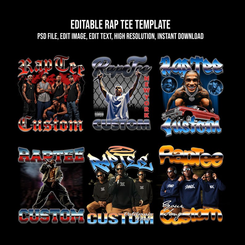 Custom Bootleg Rap Tee Template Bundle, 90s Style (PSD) - Etsy