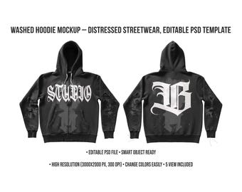 Washed Hoodie Mockup – Distressed Streetwear, Editable PSD Template