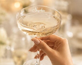 Custom Champagne Coupe Glass for Wedding Party, Personalized Bridesmaid Toast Glass, Bride Name Engraved Elegant martini Glass, Bridal Gift