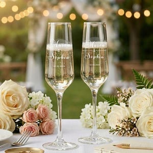 Personliga champagneflöjter för förlovning, graverade rostningsglas, glas till brud och brudgum, present till nygifta, bröllopsminne, glas till herr och fru