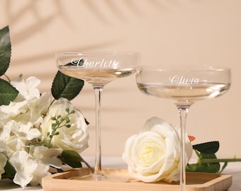 Personalized Engraved Champagne Glass Coupe Glass,Toasting glasses,Gift for Her,Engagement gift,Bridesmaid groomsman,Engraved Coupe Glass