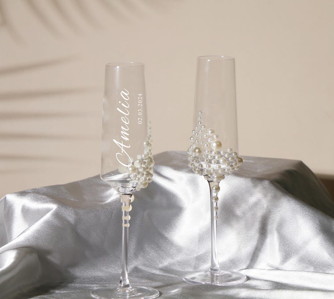 Personalized Pearl Wedding Champagne Flute,custom Wedding Accessories ...